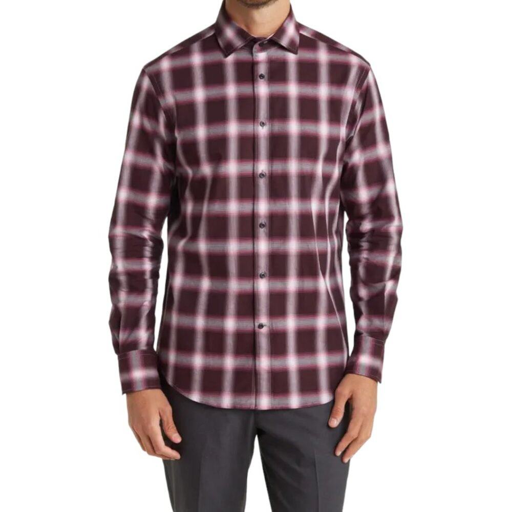 Thomas Dean Burgundy Plaid Dress Shirt Size Small NWT